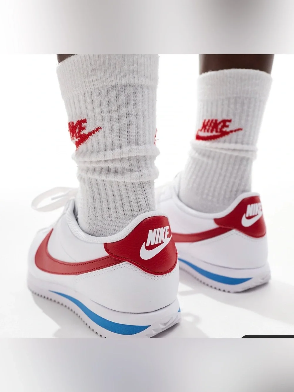 Nike Classic Cortez White Sneakers with Red Swoosh and Blue Accent Men’s